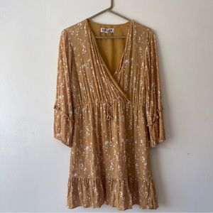 Anthropologie Dolan Women Dress Sz M Yellow White Floral Tie Waist Wrap Bohemian